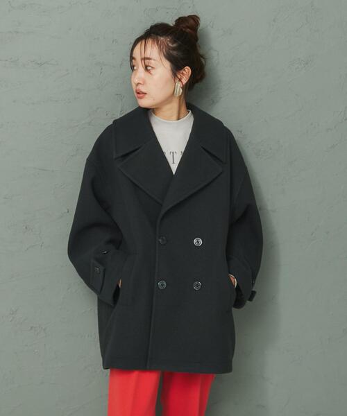 coen（コーエン）の「ジャージーメルトンビッグカラーPコート（ピーコート・レディース・ライム/ダークグレー/ベージュ・M/L）」の21枚目の写真