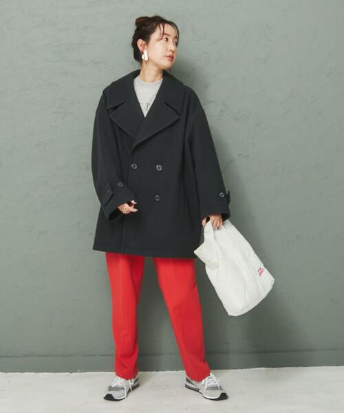 coen（コーエン）の「ジャージーメルトンビッグカラーPコート（ピーコート・レディース・ライム/ダークグレー/ベージュ・M/L）」の22枚目の写真