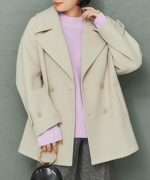 coen（コーエン）の「ジャージーメルトンビッグカラーPコート（ピーコート・レディース・ダークグレー/ベージュ/ライム・L/M）」の20枚目の写真