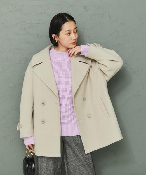 coen（コーエン）の「ジャージーメルトンビッグカラーPコート（ピーコート・レディース・ダークグレー/ベージュ/ライム・L/M）」の19枚目の写真