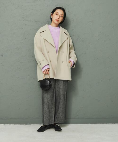 coen（コーエン）の「ジャージーメルトンビッグカラーPコート（ピーコート・レディース・ダークグレー/ベージュ/ライム・L/M）」の18枚目の写真