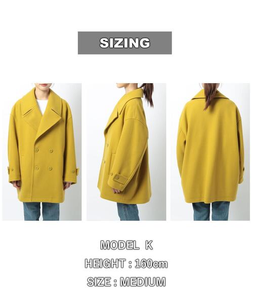 coen（コーエン）の「ジャージーメルトンビッグカラーPコート（ピーコート・レディース・ダークグレー/ベージュ/ライム・L/M）」の16枚目の写真