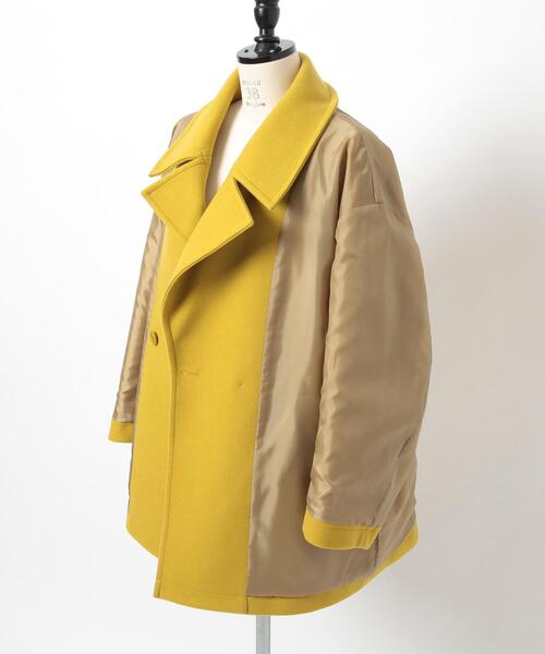coen（コーエン）の「ジャージーメルトンビッグカラーPコート（ピーコート・レディース・ダークグレー/ベージュ/ライム・L/M）」の15枚目の写真