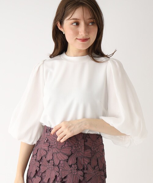 index（インデックス）の「◆オーガンジースリーブ ドッキングトップス【WEB限定サイズ】（Tシャツ/カットソー・レディース・ライトブルー/ブラック/ホワイト系・40/38/42/36）」の12枚目の写真