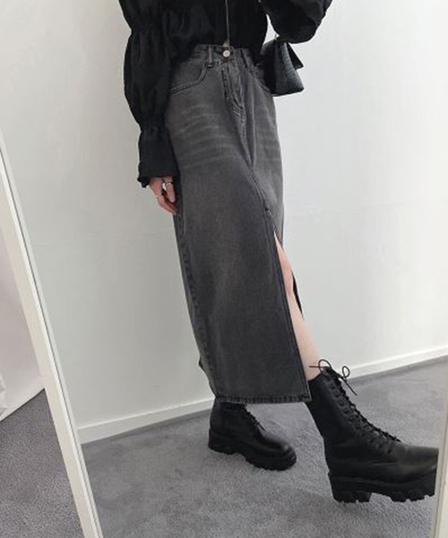 me+em select(ミームセレクト)の「【 選べる4size/2color 】センタースリットハイウエストウォッシュデニムスカート(デニムスカート・レディース・ライトブルー/ブラック・SMALL/MEDIUM/LARGE/X-LARGE)」の5枚目の写真