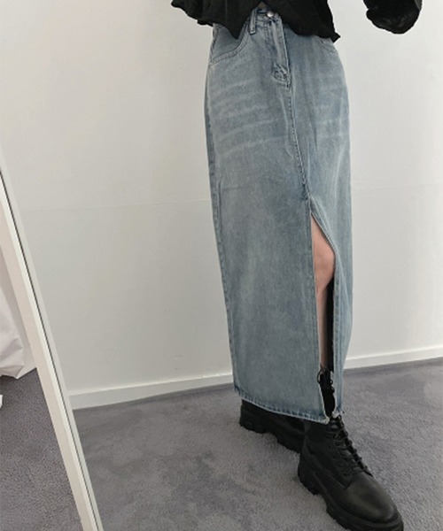 me+em select(ミームセレクト)の「【 選べる4size/2color 】センタースリットハイウエストウォッシュデニムスカート(デニムスカート・レディース・ライトブルー/ブラック・SMALL/MEDIUM/LARGE/X-LARGE)」の15枚目の写真