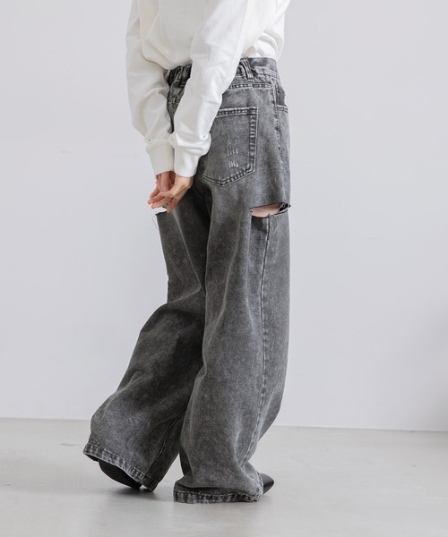 Randyビジューバックカットワイドデニム S ビジューバックカットワイドデニム – Randy
