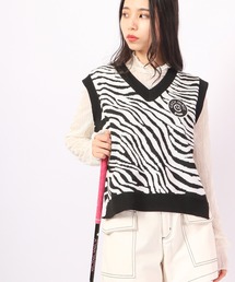 CECIL McBEE green ゼブラ ニットベスト GOLF