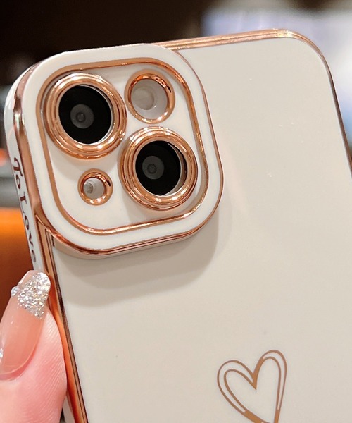 iPhone14 Pro用】メタリックゴールド背面ハートiPhoneケース