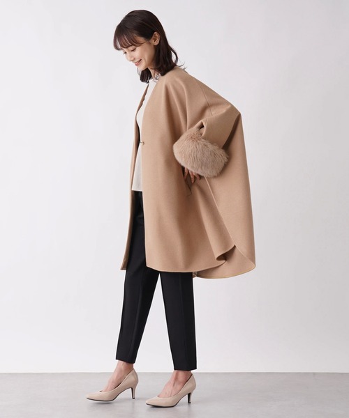 B7】フォックスファーポンチョ風コート