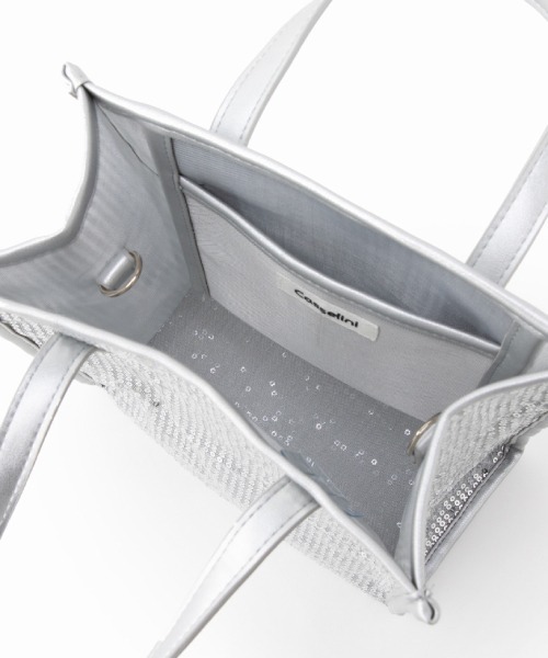 Casselini（キャセリーニ）の「Casselini(キャセリーニ)スパンコールボックストート（ハンドバッグ・レディース・ホワイト/ブラック/シルバー・FREE）」の16枚目の写真