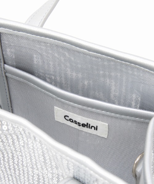Casselini（キャセリーニ）の「Casselini(キャセリーニ)スパンコールボックストート（ハンドバッグ・レディース・ホワイト/ブラック/シルバー・FREE）」の9枚目の写真