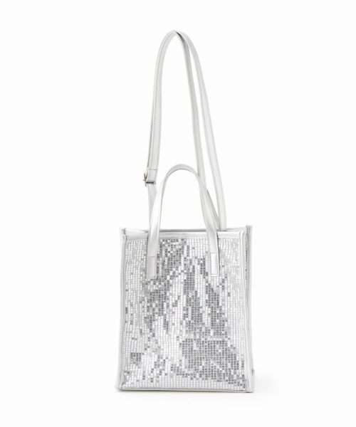 Casselini（キャセリーニ）の「Casselini(キャセリーニ)スパンコールボックストート（ハンドバッグ・レディース・ホワイト/ブラック/シルバー・FREE）」の6枚目の写真