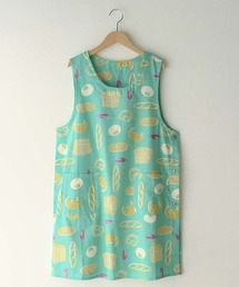 HOUSE WEAR STUDIO 綿100％ 形態安定加工 薄手ヘリンボン ブレッド柄 サイドボタン 背付き エプロン 70372191