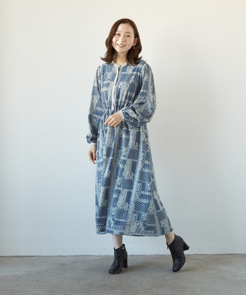 PAPAVER（パパヴェル）の「【PAPAVER】バンドカラー配色OP（ワンピース・レディース・キナリ/ブラック/ブルー・MEDIUM）」の11枚目の写真