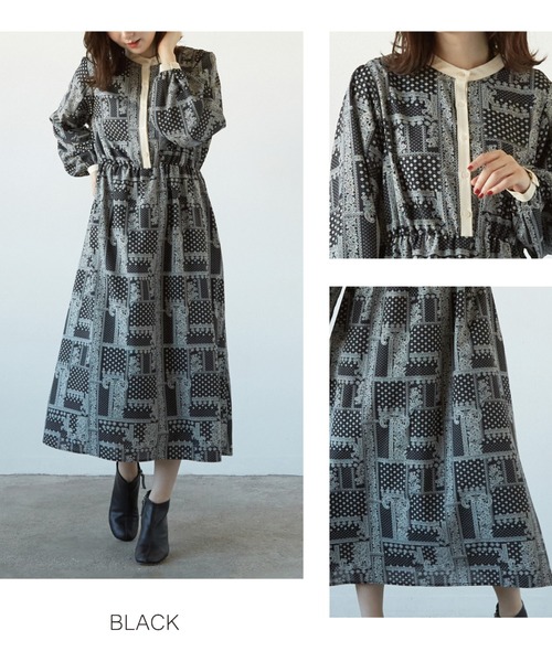 PAPAVER（パパヴェル）の「【PAPAVER】バンドカラー配色OP（ワンピース・レディース・キナリ/ブラック/ブルー・MEDIUM）」の19枚目の写真