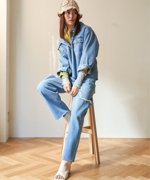 VENCEEXCHANGE（ヴァンスエクスチェンジ）の「カットオフデニムジャケット（デニムジャケット・レディース・ブラック/オフホワイト/ブルー系その他・M）」の9枚目の写真