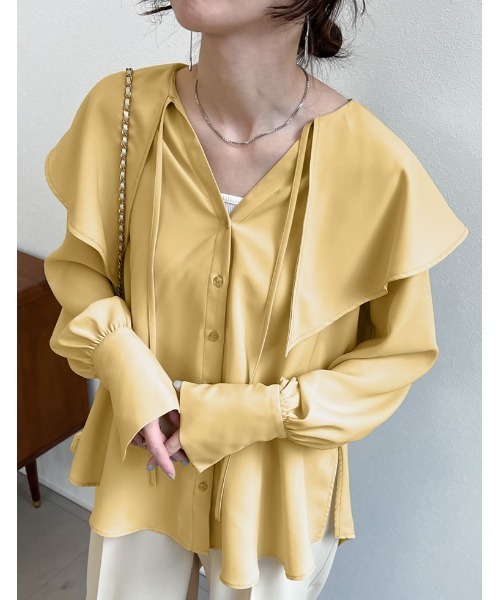 Re:EDIT（リエディ）の「キーネックデザインビッグカラーブラウス（シャツ/ブラウス・レディース・イエロー/ブルー/ホワイト/ブラック・LARGE/MEDIUM）」の22枚目の写真