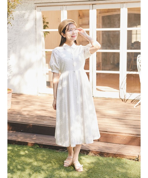 ワンピース コットン レース パフスリーブ 白 春夏 コットン レース パフスリーブ ワンピース 春夏 韓国 白 n380