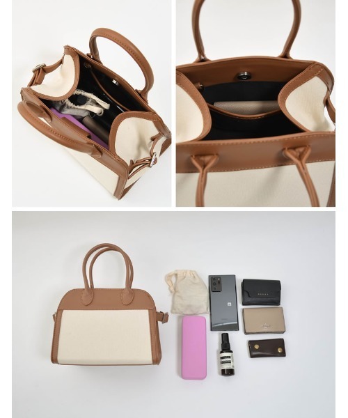 Re:EDIT（リエディ）の「フェイクレザー切り替えスクエアボストンバッグ（ボストンバッグ・レディース・ブラウン/ブラック・FREE）」の11枚目の写真