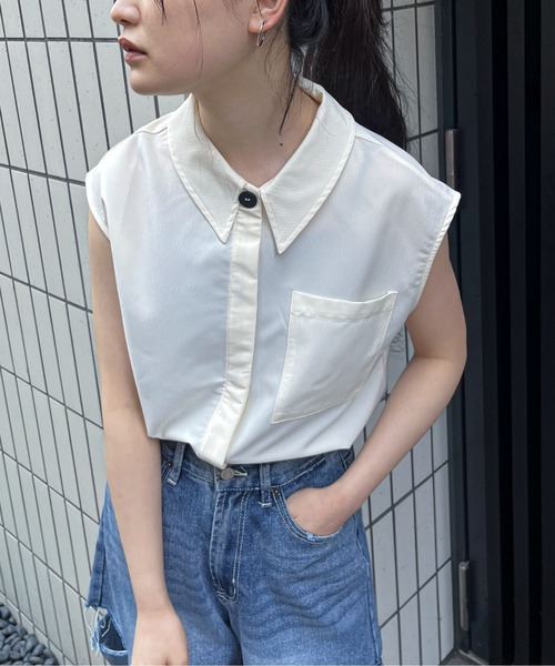 feepur（フェピュール）の「シアーノースリーブシャツ（シャツ/ブラウス・レディース・ブラック/アイボリー/オフホワイト・MEDIUM）」の17枚目の写真