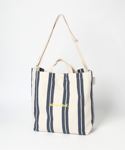 niko and...（ニコアンド）の「ニコロゴストライプ2WAYトートバッグ【ニコロゴトート】（トートバッグ・レディース・オレンジ/ブルー・0）」の2枚目の写真