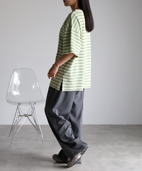 r.(アールドット)の「マルチカラーボーダーワッフル オーバー Tシャツ(Tシャツ/カットソー・レディース・ブルー/オレンジ/グリーン・FREE)」の18枚目の写真