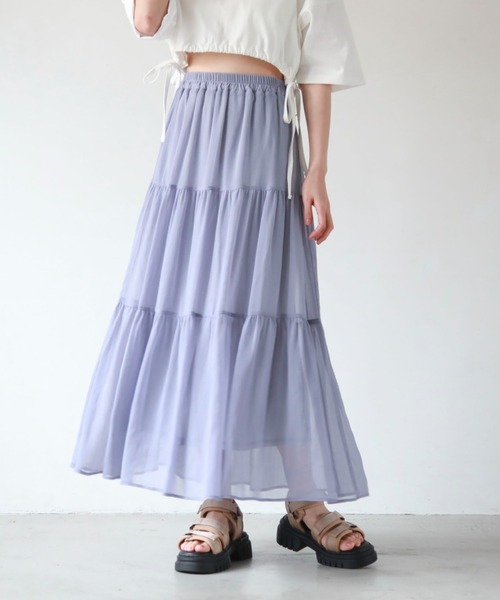 archives（アルシーヴ）の「シフォン楊柳ティアードスカート（スカート・レディース・アイボリー/ブラック/ブルー/グリーン・MEDIUM）」の4枚目の写真