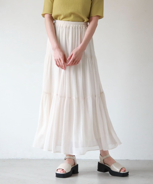 archives（アルシーヴ）の「シフォン楊柳ティアードスカート（スカート・レディース・アイボリー/ブラック/ブルー/グリーン・MEDIUM）」の2枚目の写真