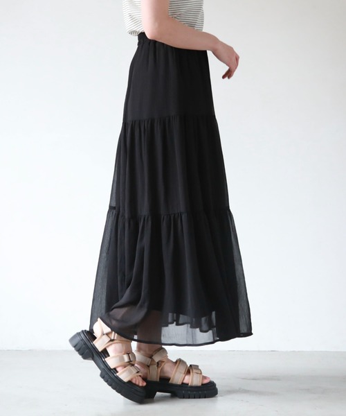 archives（アルシーヴ）の「シフォン楊柳ティアードスカート（スカート・レディース・アイボリー/ブラック/ブルー/グリーン・MEDIUM）」の3枚目の写真
