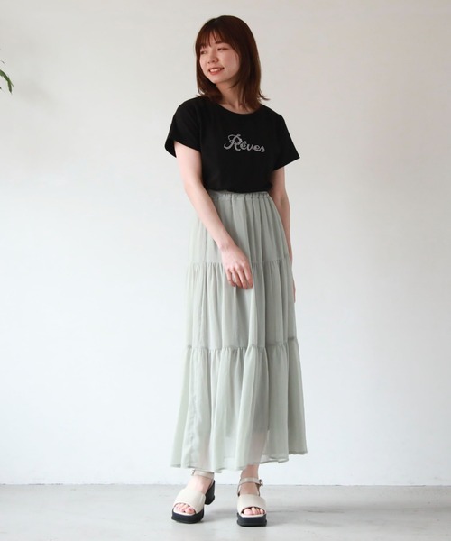 archives（アルシーヴ）の「シフォン楊柳ティアードスカート（スカート・レディース・アイボリー/ブラック/ブルー/グリーン・MEDIUM）」の6枚目の写真
