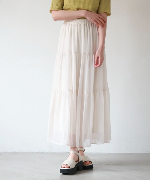 archives（アルシーヴ）の「シフォン楊柳ティアードスカート（スカート・レディース・アイボリー/ブラック/ブルー/グリーン・MEDIUM）」の5枚目の写真