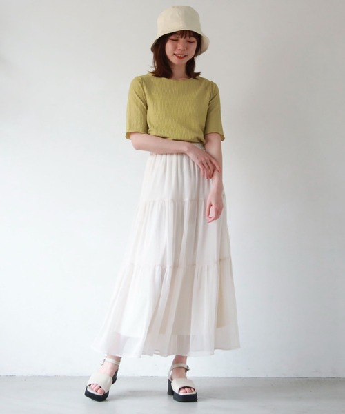 archives（アルシーヴ）の「シフォン楊柳ティアードスカート（スカート・レディース・アイボリー/ブラック/ブルー/グリーン・MEDIUM）」の12枚目の写真
