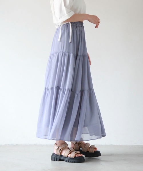 archives（アルシーヴ）の「シフォン楊柳ティアードスカート（スカート・レディース・アイボリー/ブラック/ブルー/グリーン・MEDIUM）」の13枚目の写真