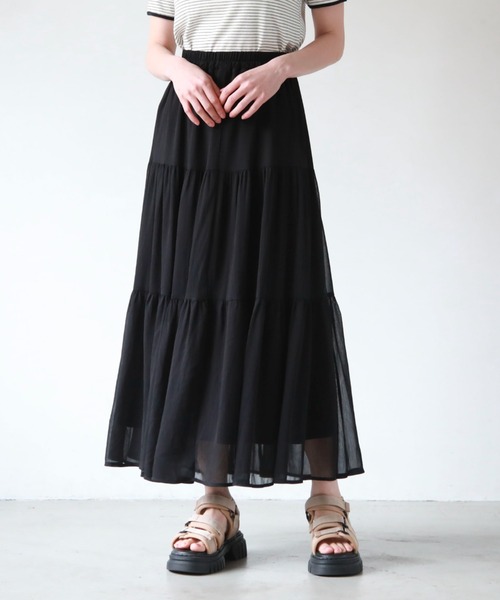 archives（アルシーヴ）の「シフォン楊柳ティアードスカート（スカート・レディース・アイボリー/ブラック/ブルー/グリーン・MEDIUM）」の7枚目の写真