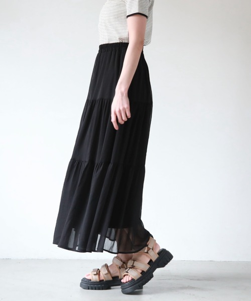 archives（アルシーヴ）の「シフォン楊柳ティアードスカート（スカート・レディース・アイボリー/ブラック/ブルー/グリーン・MEDIUM）」の18枚目の写真