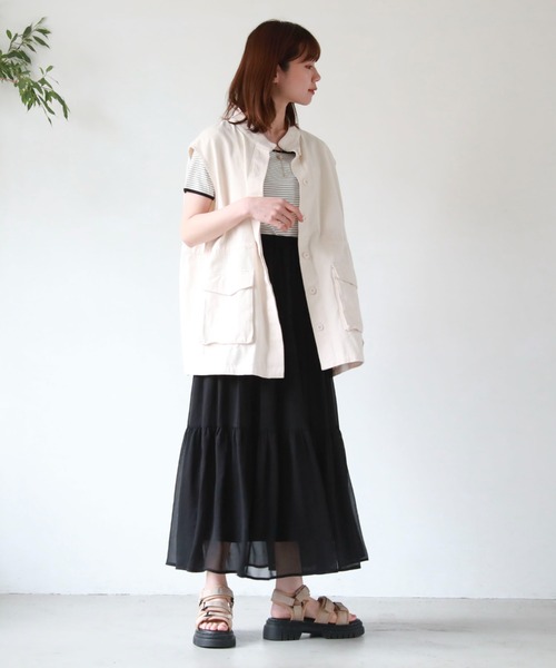 archives（アルシーヴ）の「シフォン楊柳ティアードスカート（スカート・レディース・アイボリー/ブラック/ブルー/グリーン・MEDIUM）」の22枚目の写真