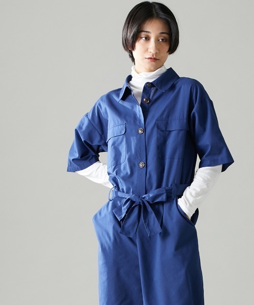 Le temps riche（ルタンリッシュ）の「ハーフスリーブオールインワン　＜Le temps riche＞（つなぎ/オールインワン・レディース・ベージュ/ネイビー・M/L/LL）」の5枚目の写真