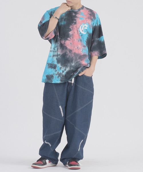 REGIEVO(レジエボ)の「RE730 タイダイ染めドルマンシルエット半袖Tシャツ(Tシャツ/カットソー・メンズ・ブラック/ブルー/グリーン・MEDIUM/LARGE/X-LARGE)」の14枚目の写真