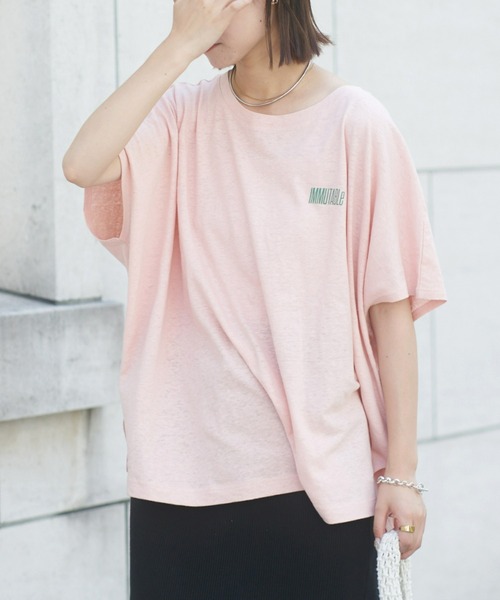 CIAOPANIC TYPY（チャオパニックティピー）の「綿麻バックプリントBIGTEE（Tシャツ/カットソー・レディース・チャコールグレー/オフホワイト/ピンク・ONE SIZE）」の12枚目の写真