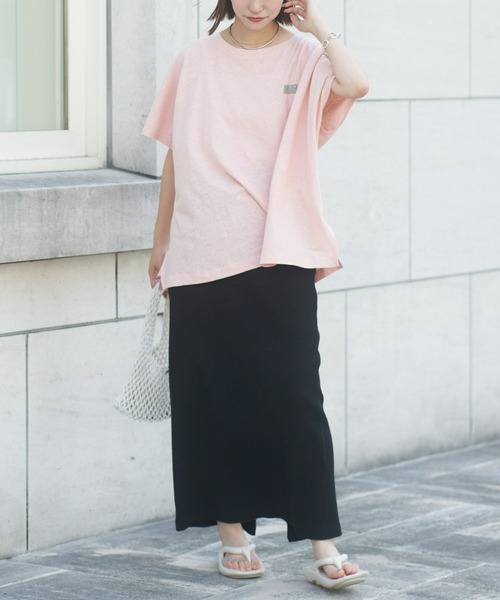 CIAOPANIC TYPY（チャオパニックティピー）の「綿麻バックプリントBIGTEE（Tシャツ/カットソー・レディース・チャコールグレー/オフホワイト/ピンク・ONE SIZE）」の16枚目の写真