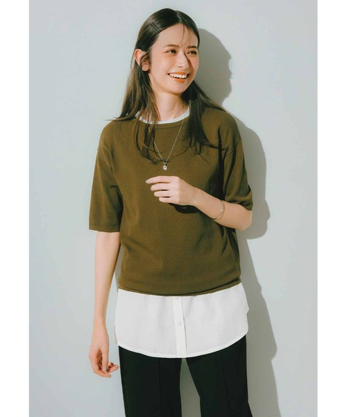 IEDIT（イディット）の「ＩＥＤＩＴ　Ｔシャツライクに着たい　接触冷感が心地よいシャリ感シンプルニット（ニット/セーター・レディース・ライトグレー/カーキ/ブラック・SMALL/MEDIUM/LARGE/X-LARGE/XX-LARGE/XXX-LARGE）」の5枚目の写真