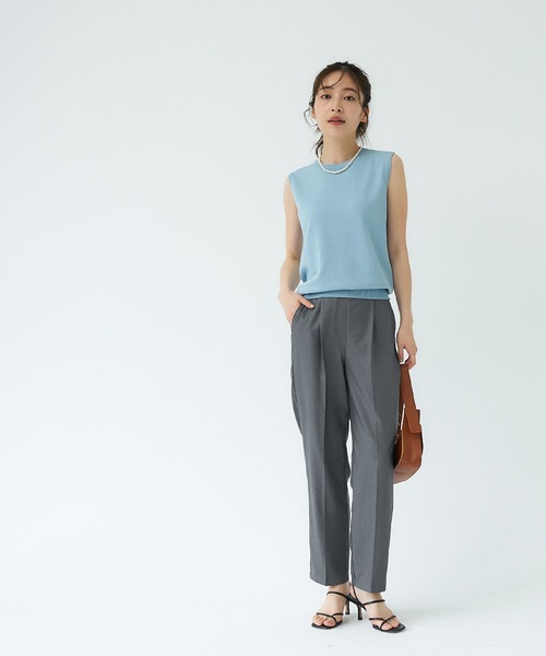 coca（coca）（コカ）の「セットアップ対応リネンタッチテーパードパンツ（スラックス・レディース・ネイビー/グレー・M/L）」の3枚目の写真