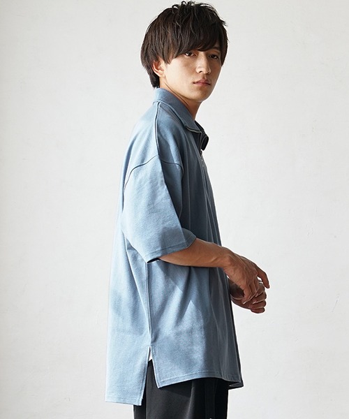 MinoriTY（マイノリティ）の「【MinoriTY】ヘビーウエイトハーフジップポロシャツ 半袖Tシャツ メンズ コットン素材 オーバーサイズ ルーズシルエット 夏服（ポロシャツ・メンズ・ブルー/パープル/ホワイト・L/M/S）」の15枚目の写真