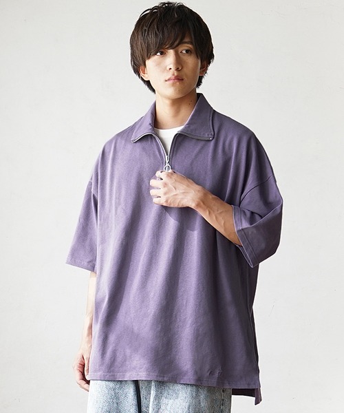 MinoriTY】ヘビーウエイトハーフジップポロシャツ 半袖Tシャツ メンズ