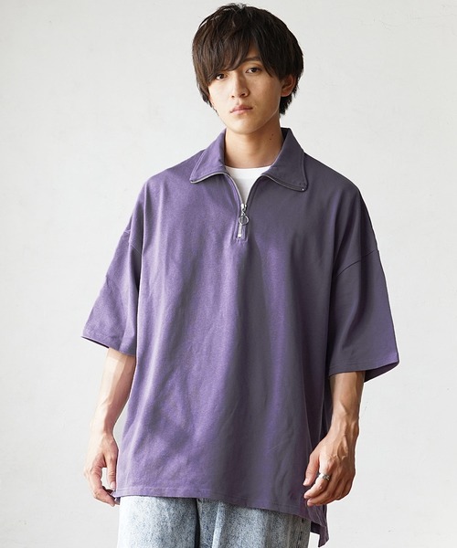 MinoriTY（マイノリティ）の「【MinoriTY】ヘビーウエイトハーフジップポロシャツ 半袖Tシャツ メンズ コットン素材 オーバーサイズ ルーズシルエット 夏服（ポロシャツ・メンズ・ブルー/パープル/ホワイト・L/M/S）」の20枚目の写真