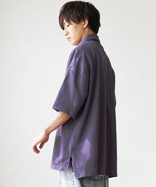 MinoriTY（マイノリティ）の「【MinoriTY】ヘビーウエイトハーフジップポロシャツ 半袖Tシャツ メンズ コットン素材 オーバーサイズ ルーズシルエット 夏服（ポロシャツ・メンズ・ブルー/パープル/ホワイト・L/M/S）」の22枚目の写真