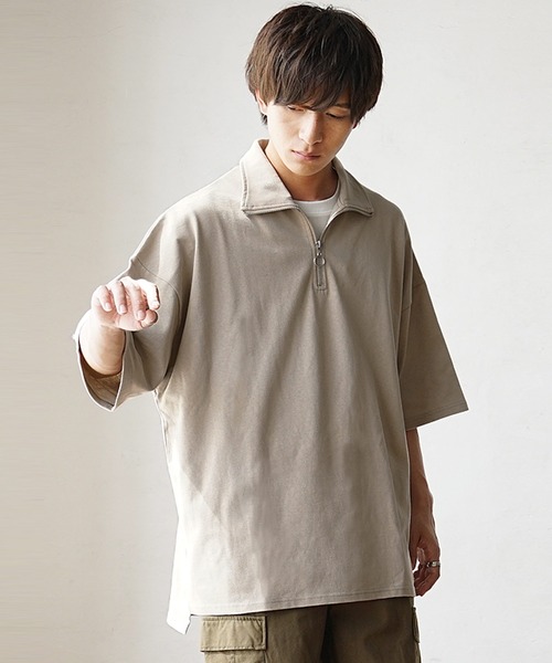 MinoriTY（マイノリティ）の「【MinoriTY】ヘビーウエイトハーフジップポロシャツ 半袖Tシャツ メンズ コットン素材 オーバーサイズ ルーズシルエット 夏服（ポロシャツ・メンズ・ブルー/パープル/ホワイト・L/M/S）」の6枚目の写真