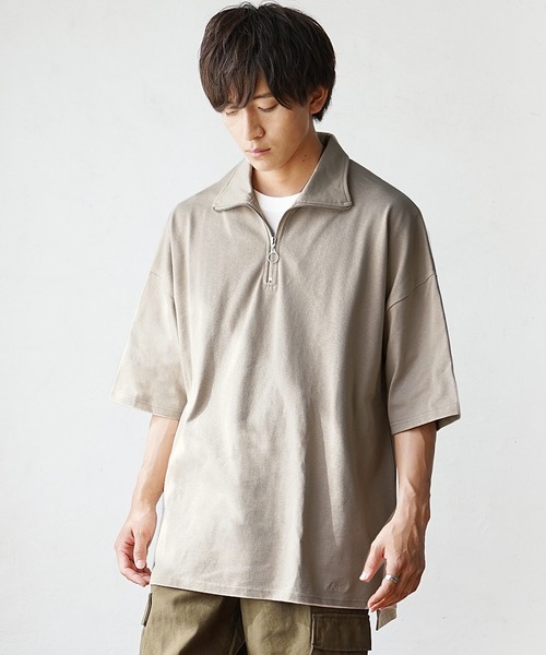 No.44ヴィンテージ　総柄　半袖　ポロシャツ　オーバーサイズ　ハーフジップ VINTAGE - No.44ヴィンテージ 総柄 半袖 ポロシャツ オーバー