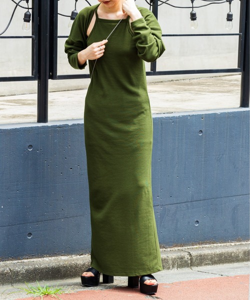 FOREVER 21(フォーエバー トゥエンティーワン)の「【セットアイテム】ボレロセットキャミリブワンピース(ワンピース・レディース・ブラック/グリーン・SMALL/MEDIUM/LARGE)」の2枚目の写真